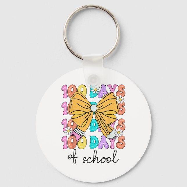 100 Days Of School Coquette Bow 100th Day School Key Ring (Front)