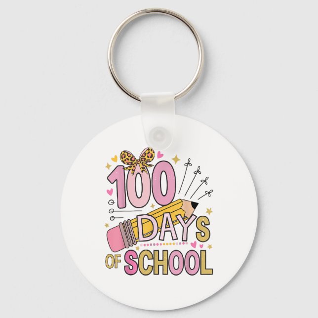 100 Days Of School Coquette Bow 100th Day School Key Ring (Front)