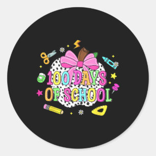 100 Days Of School Coquette Bow Apple 100th Day Of Classic Round Sticker