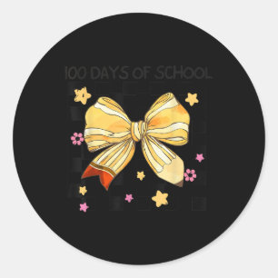 100 Days Of School, Coquette Bow Kindergarten Teac Classic Round Sticker