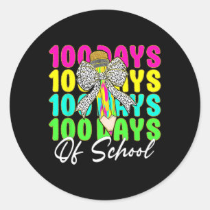 100 Days Of School Coquette Bow Pencil 100th Day O Classic Round Sticker
