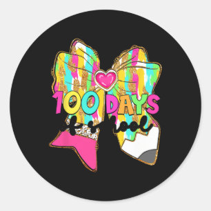 100 Days Of School Coquette Bow Pencil 100th Day T Classic Round Sticker