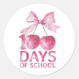 100 Days Of School Coquette Cute Cherry Bow 100th Classic Round Sticker