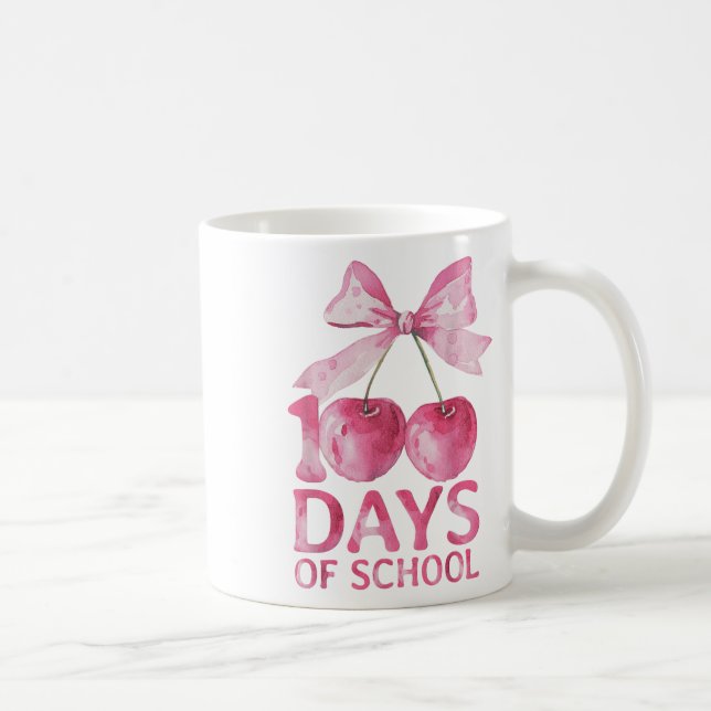 100 Days Of School Coquette Cute Cherry Bow 100th Coffee Mug (Right)