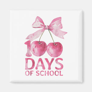 100 Days Of School Coquette Cute Cherry Bow 100th Magnet