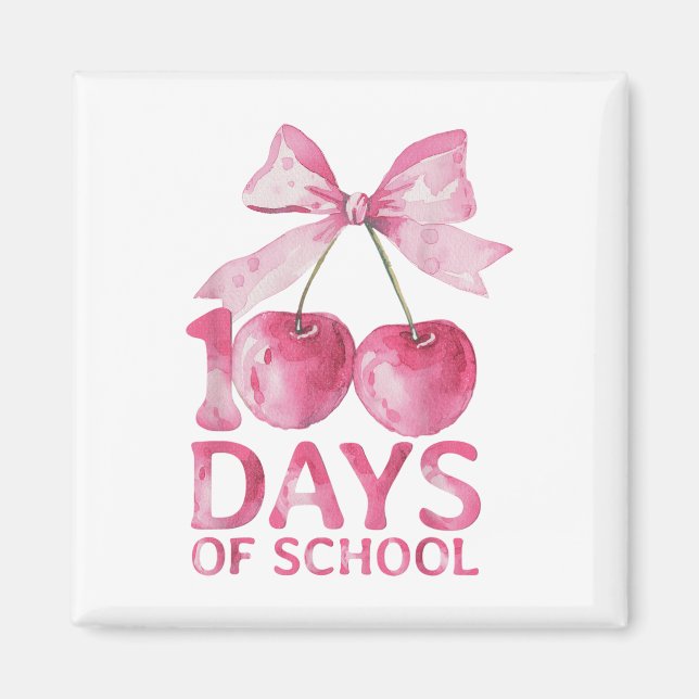100 Days Of School Coquette Cute Cherry Bow 100th Magnet (Front)