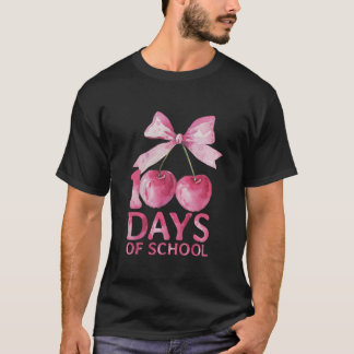 100 Days of School Coquette Cute Cherry Bow 100th  T-Shirt