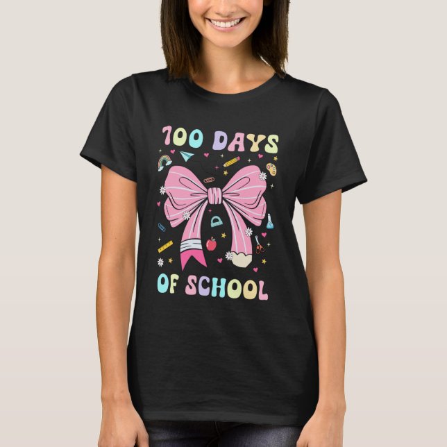 100 Days of School Coquette Pink Bow Pencil Girls  T-Shirt (Front)