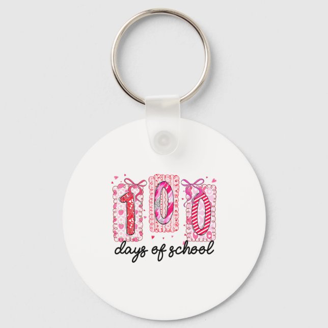 100 Days Of School Coquette Valentine Girls Teache Key Ring (Front)