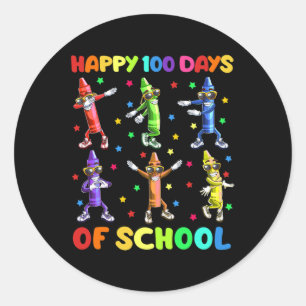 100 Days Of School Crayons Dancing 100th Day Schoo Classic Round Sticker