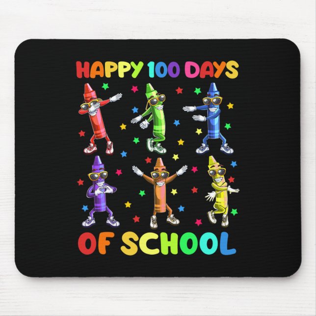 100 Days Of School Crayons Dancing 100th Day Schoo Mouse Pad (Front)