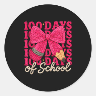100 Days Of School Crochet Bow Pencil 100th Day Of Classic Round Sticker