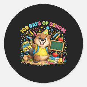 100 Days Of School Cute Beaver Teacher Clroom Cele Classic Round Sticker