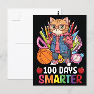 100 Days of School Cute Cat Kitten Girls Kids 2025 Postcard