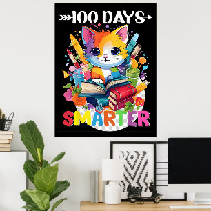 100 Days of School Cute Cat Kitten Girls Kids 2025 Poster