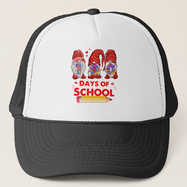 100 Days Of School Cute Gnomes Virtual Learning Te Trucker Hat (Front)