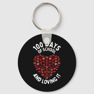 100 Days Of School Cute Heart Happy 100th Days Key Ring