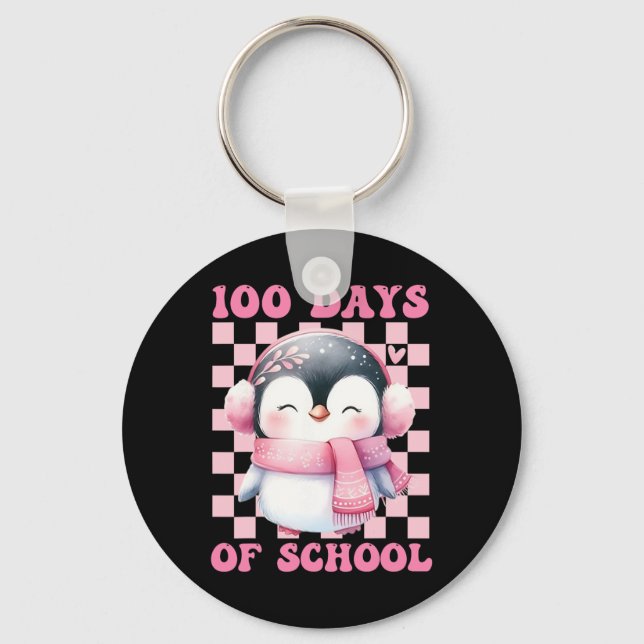 100 Days Of School Cute Penguin With Ckpack School Key Ring (Front)