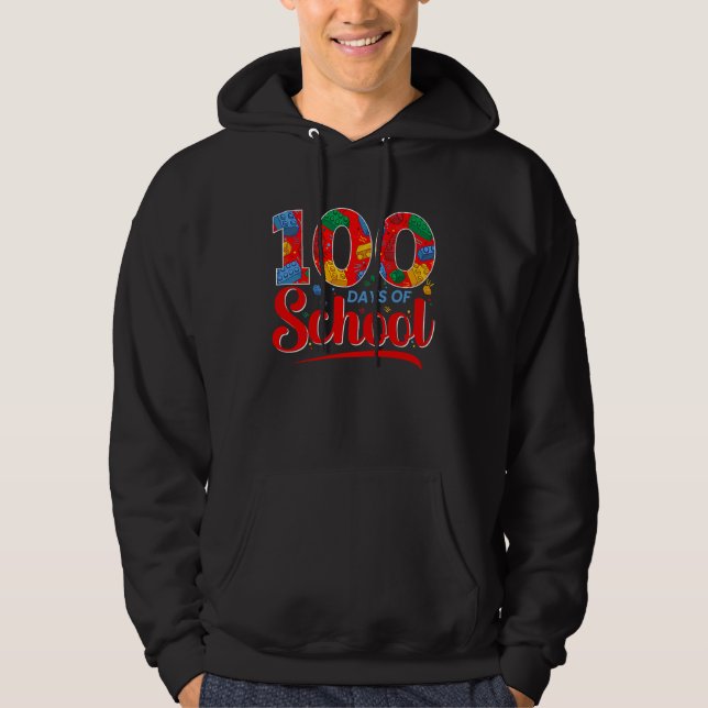 100 Days of School Cute Toy Build Bricks Boys Girl Hoodie (Front)