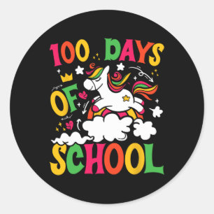 100 Days Of School Cute Unicorn 100 Days Smarter 1 Classic Round Sticker