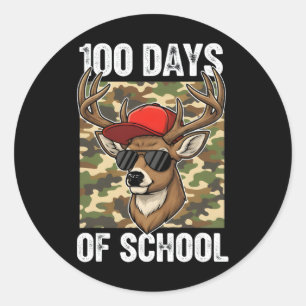 100 Days Of School Deer Hunting Kids Students Boys Classic Round Sticker