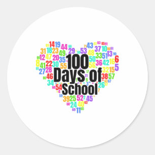 100 Days Of School - Design From Numbers In Heart Classic Round Sticker