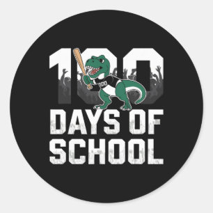 100 Days Of School Dinosaur Baseball Theme For Fun Classic Round Sticker