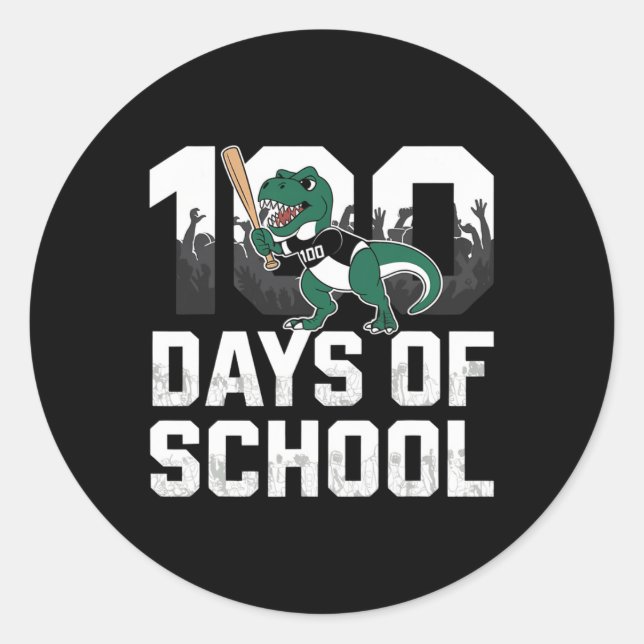 100 Days Of School Dinosaur Baseball Theme For Fun Classic Round Sticker (Front)