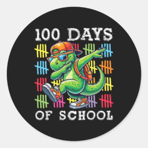 100 Days Of School Dinosaur Dabbing 100th Day Scho Classic Round Sticker