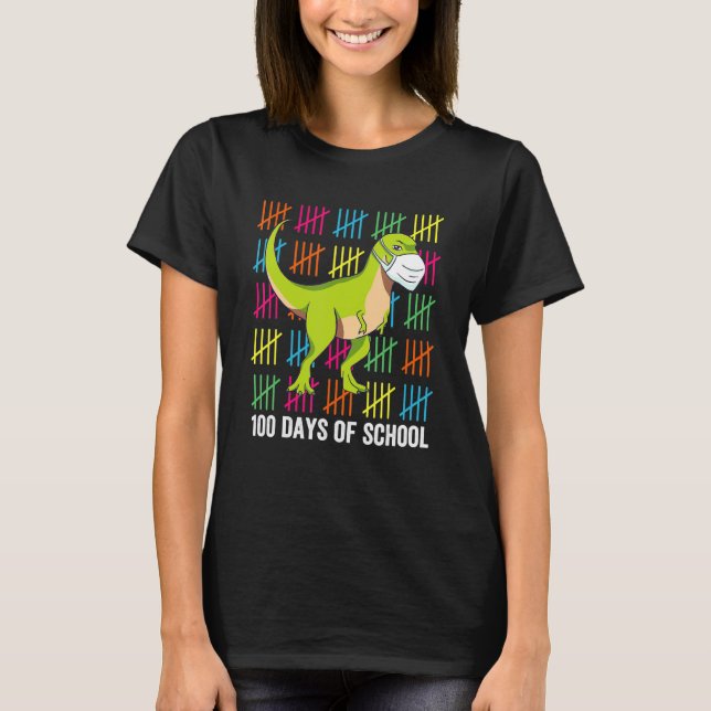 100 Days Of School Dinosaur Mask Fun Teacher Boys  T-Shirt (Front)