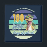 100 Days of School Dinosaur Monogrammed Magnet<br><div class="desc">Unique design for celebrating 100 Days of School. Dinosaur themed with "dinomite" design. Modern typography style with vintage sunset design. Handout to staff,  teachers,  parent volunteers and students. Monogrammed with school name,  teacher name or personal name.</div>