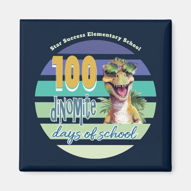 100 Days of School Dinosaur Monogrammed Magnet (Front)