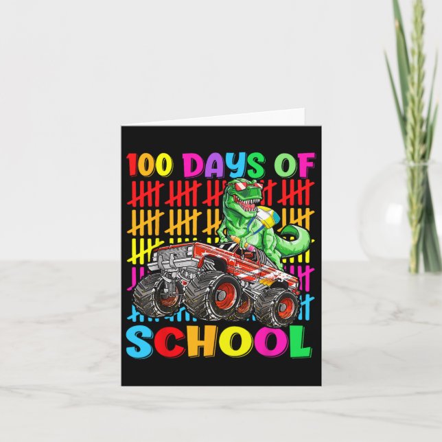 100 Days Of School Dinosaur Monster Truck 100th Da Card (Front)