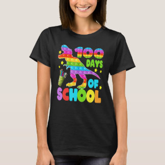 100 Days Of School Dinosaur Pop it Teacher Kids Bo T-Shirt