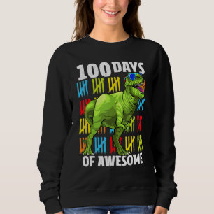 100 Days Of School Dinosaur Rex Dino Kids Boys 100 Sweatshirt