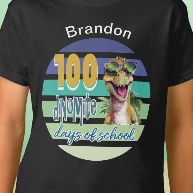 100 Days of School Dinosaur Student Monogrammed T-Shirt (100 Days of School Dinosaur with monogrammed name. )