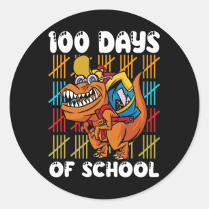 100 Days Of School Dinosaur T-rex Dino Kids Boys 1 Classic Round Sticker
