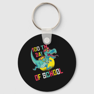 100 Days Of School Dinosaur T-rex Wearing Mask Sma Key Ring