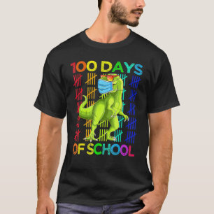 100 Days Of School Dinosaur T Rex Wearing Mask Sma T-Shirt