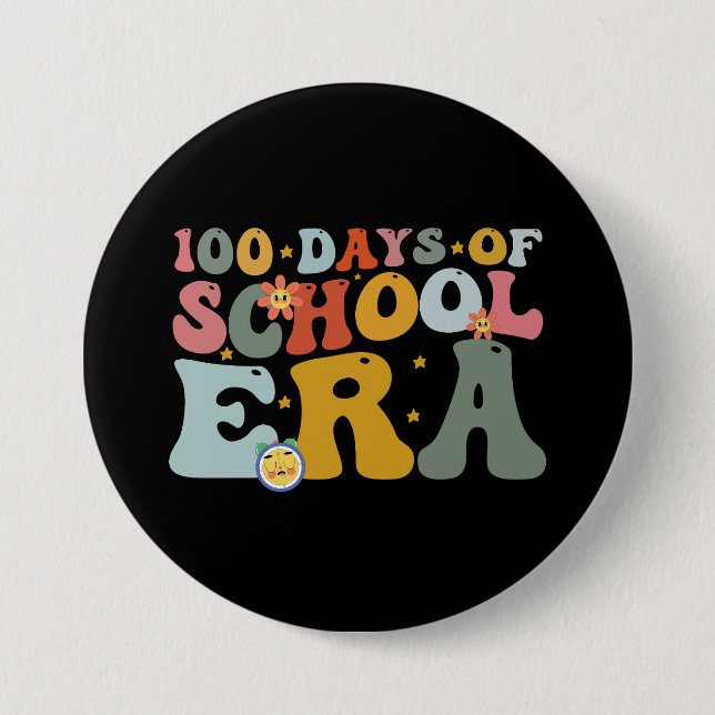  100 Days Of School Era Groovy Teacher Kids 7.5 Cm Round Badge (Front)
