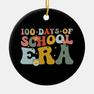 100 Days Of School Era Groovy Teacher Kids Ceramic Ornament