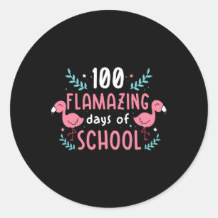 100 Days Of School Flamingo Teacher Kids Classic Round Sticker