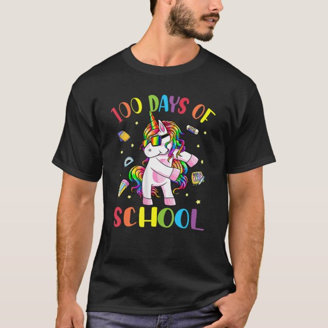 100 Days Of School  Flossing Unicorn Kids Girls Te T-Shirt (Front)