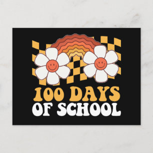 100 Days Of School Flower Rainbow Groovy Retro Postcard