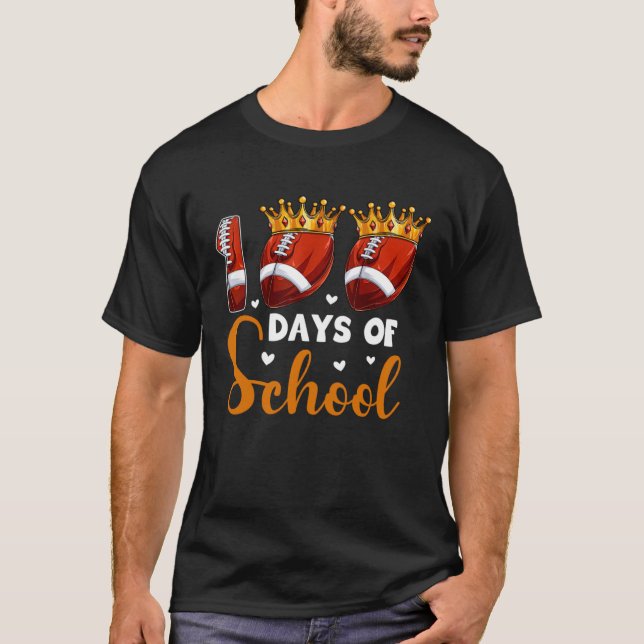 100 Days Of School Football 100th Day Boys Kids T-Shirt (Front)