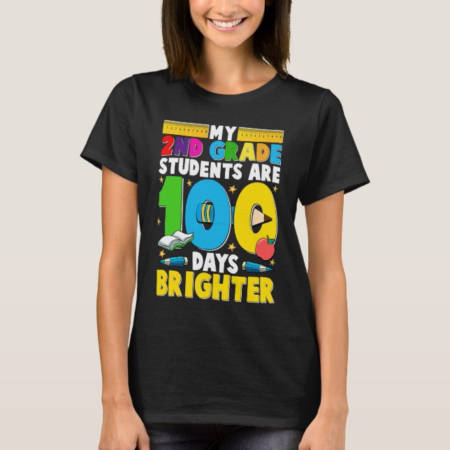 100 Days of School for 2nd Grade Teacher T-Shirt (Front)