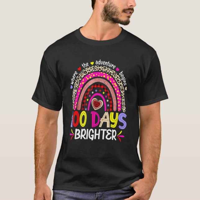 100 Days Of School For Brighter Teacher Rainbow Le T-Shirt (Front)