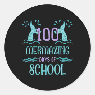 100 Days Of School For Girls Mermaid Gift Classic Round Sticker