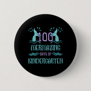 100 Days of School for Girls Mermaid Kindergarten 6 Cm Round Badge