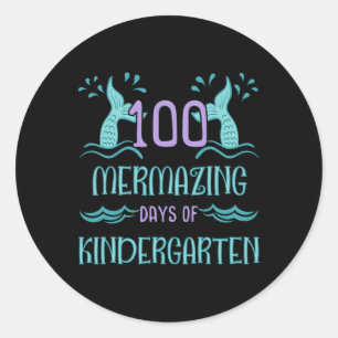 100 Days of School for Girls Mermaid Kindergarten Classic Round Sticker